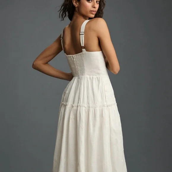 Anthropologie Linen square neckline midi dress size Medium - Picture 3 of 16